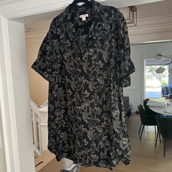 JOE FRESH Linen Blend Black & Sage Palm Print Short Sleeve Shirt Dress - Size XL - Picture 4 of 12
